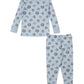 The Kissy Kissy Baby Boys' and Boys' Jungle Jumble Pajama Set is crafted from soft Pima cotton in light blue, with long sleeves and pants, and features a playful dark blue jungle animal face print.