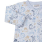 The Kissy Kissy Baby Boys' Air Travel Zip Footie features a light blue, long-sleeve design with blue and yellow helicopters and airplanes on soft Pima cotton.