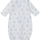 The Kissy Kissy Baby' Giraffe Grace Convertible Gown is crafted from soft Pima cotton, featuring an adorable giraffe print, long sleeves, and an elastic bottom hem for comfort.