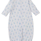 The Kissy Kissy Baby Teddy Bear Time Convertible Gown is made from white Pima cotton with long sleeves, blue teddy bear print, and features elastic wrists and hem for comfort.