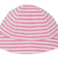 The Kissy Kissy Baby Cabana Terry Stripes Sun Hat features soft pink and white terry cloth stripes and is displayed against a plain white background.