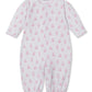 The Kissy Kissy Baby Teddy Bear Time Convertible Gown is a long-sleeve white Pima cotton gown featuring pink teddy bear print and elasticized cuffs and ankles, shown laid flat on a white background.