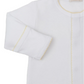 The Kissy Kissy Baby Premier Duck Pond Paddles Hand Emb. Conv. Gown, crafted from soft Pima cotton with yellow stitching, is displayed against a plain background.