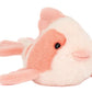 The Jellycat Fancy Carp is a pink and white plush toy fish with black eyes, resting on its side against a white background, reminiscent of the refined elegance found in high-end furniture stores.