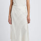 A person wears the Kaia Woven Stripe Skirt by Proenza Schouler White Label, featuring subtle diagonal stripes and an A-line silhouette, paired with black strappy sandals, standing against a plain background.