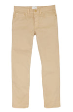 Beige Sid Mashburn Slim Straight 5-Pocket Pant with a front button and zipper closure, five pockets, and belt loops, crafted from garment-dyed Italian twill.