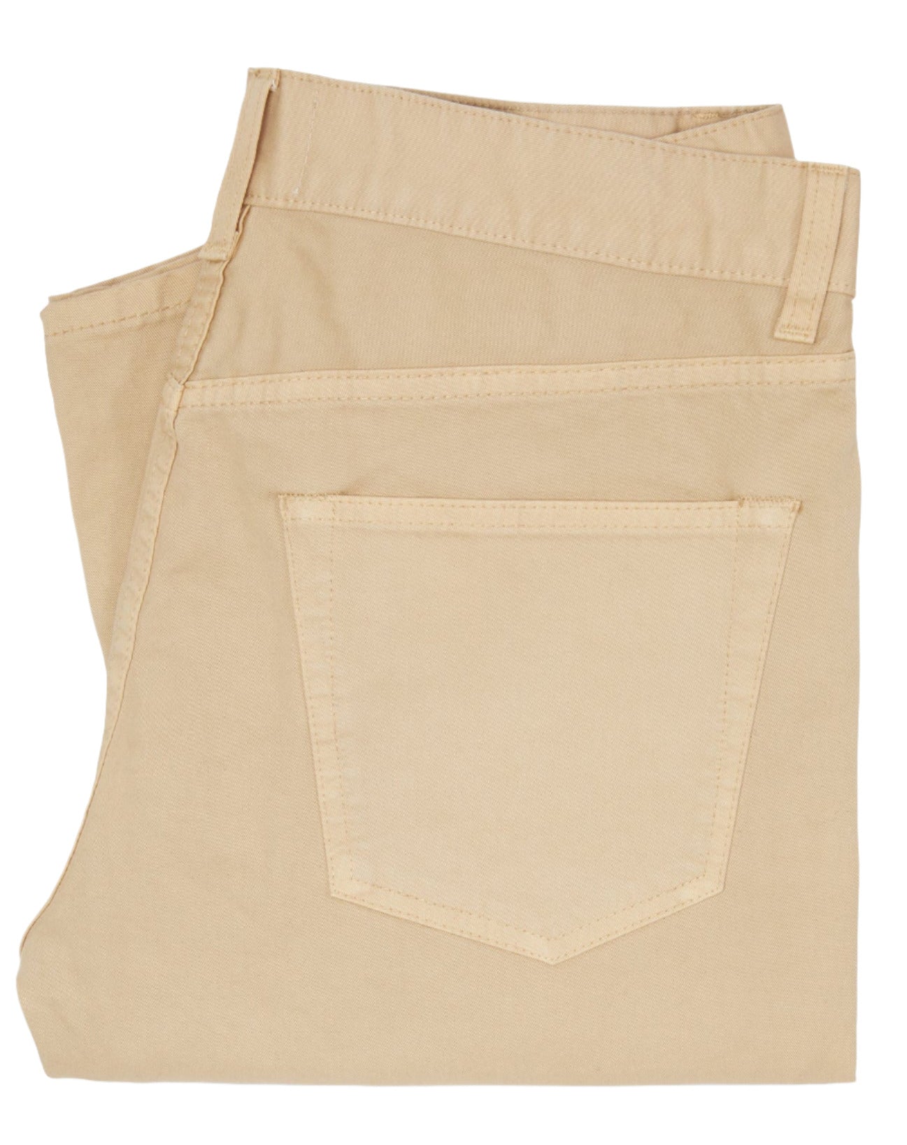 Folded pair of beige Sid Mashburn Slim Straight 5-Pocket Pant made from Italian twill, showing the back pocket and waistband on a white background.