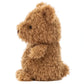 Little Bear by Jellycat, a plush brown teddy, sits upright in profile facing left against a white background—looking ready to sip oat milk or browse veggie recipes.