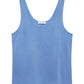 The Lea Top by Anine Bing, a sleeveless blue satin bias-cut top featuring a scoop neckline, is displayed laid flat on a plain light gray background.