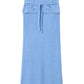 The Lia Skirt by Guest in Residence is a ribbed light blue knit skirt featuring a fold-over waist and tie belt, shown flat on a white background.