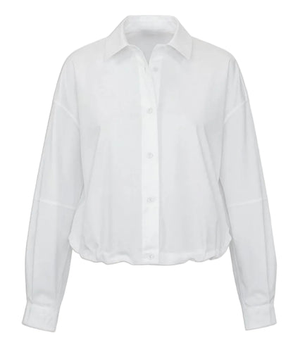The Lille Top by Callas Milano is a white long-sleeve cotton poplin shirt with a point collar and loose fit, shown on a plain background.