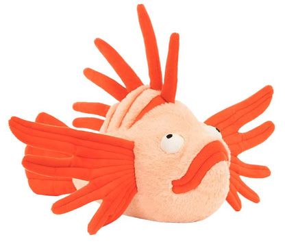 A Jellycat stuffed fish with orange fins on a white background.