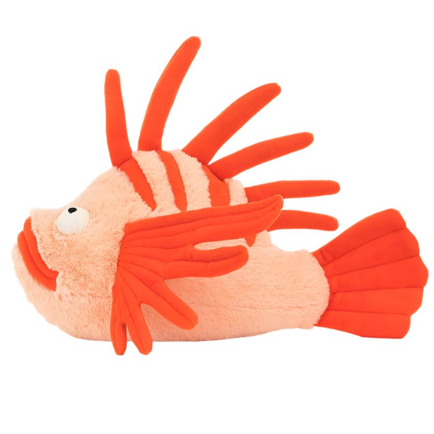 A Jellycat stuffed fish with orange fins on a white background.