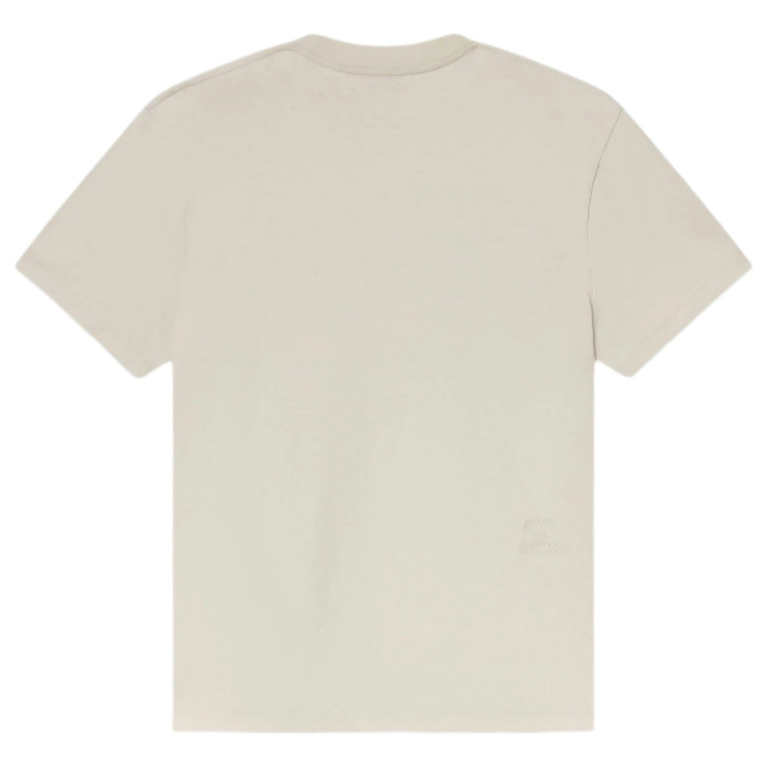 The Frame Logo Tee, a premium cotton crewneck in plain beige, is shown from the back and laid flat on a white background.