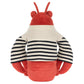 The Jellycat Larry Lobster Sailor Outfit features a red plush lobster in a white and black striped shirt, shown from the back—perfect for playful nautical adventures.