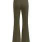 Back view of the Lola Pant by Callas Milano in a high-waisted olive green design, crafted from stretch crepe fabric with flared legs, visible seam lines, and a clean finish with no pockets or belt loops.