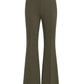 The Lola Pant by Callas Milano features an olive green hue in a high-rise, cropped flared trouser silhouette with front seam detailing and a small gold emblem on the waistband. Crafted from stretch crepe, these pants offer contemporary style and comfort.