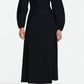 Lela Rose Macrame Lace Detail Dress: a black cotton poplin midi dress with long sleeves, a V-neck, and tonal lace appliqué at the waist in an A-line silhouette.