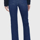 A person is shown from the back against a plain light background, wearing Frame's Le Sleek Straight high-rise, straight-leg jeans paired with heeled mules.