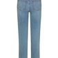 Back view of the Frame Le Sleek Straight high-rise, light blue straight-leg jean featuring two rear pockets and belt loops in super stretch denim.