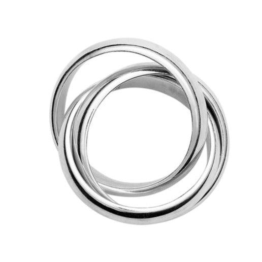Three interlocking silver rings create a single, continuous linked structure against a white background, capturing the bold statement effect of the Sofie Ring by Lie Studio.