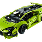 The LEGO® Lamborghini Huracan Tecnica is a detailed green LEGO® model kit with black accents, featuring realistic wheels, headlights, and aerodynamic design elements inspired by the iconic sports car.