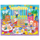 In this colorful Crocodile Creek Hanukkah Lights 36 Piece Puzzle, illustrated mice join in the Hanukkah celebration with a menorah, gifts, dreidels, and food. A teddy bear and festive decorations enhance the scene, all printed with environmentally friendly soy-based ink.