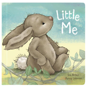 Cover of the book "Jellycat Little Me Book," a charming children's board book by Jellycat, featuring an illustration of a stuffed bunny sitting among leaves. By Eve Bishop and Penny Johnson. Perfect for newborns' storytime adventures.