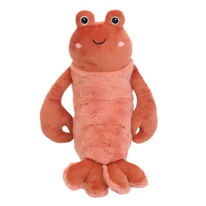 The Da Pinchi Lobster by Mon Ami is an ultra-plush stuffed animal shaped like a smiling orange-brown frog with round eyes, long arms, and flat feet.