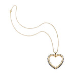 Jane Win Love You to the Moon and Back Heart Pendant Necklace: gold open heart with thin chain, large pendant outlined in blue stones, shown on white background.