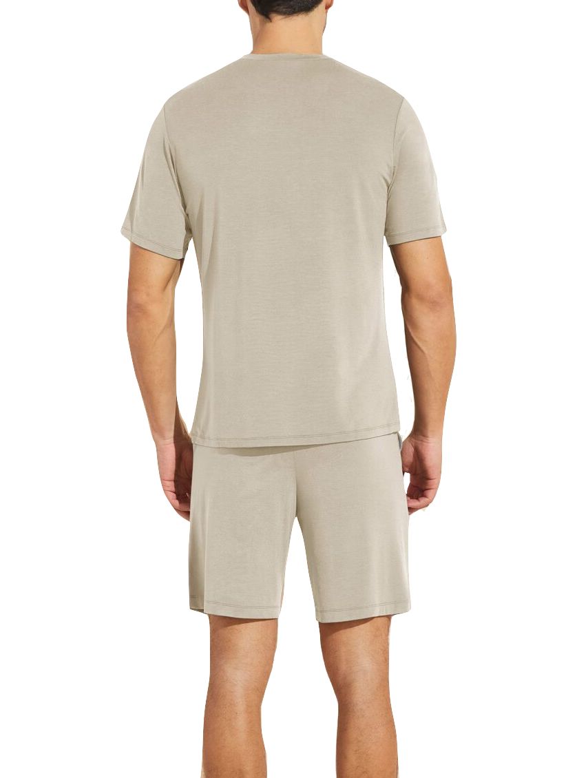 Back view of a person wearing an Eberjey Henry Short PJ Set made from temperature-regulating TENCEL™ Modal, perfect for men's PJ's.