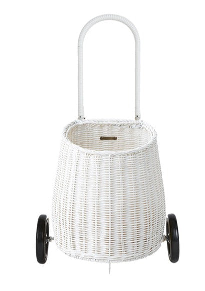 A wheeled white Luggy Basket on a white background for kids by Olli Ella.