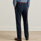 Back view of dark navy Signature Sateen Flat Front Trouser styled with a brown leather belt and loafers.