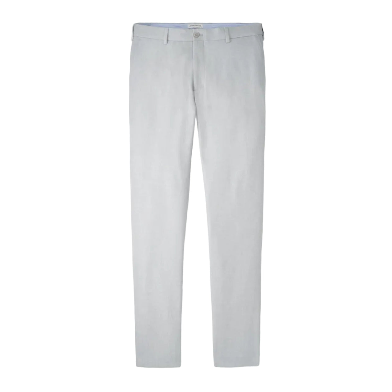 The Charlotte Performance Trouser by Peter Millar is a light grey classic pant updated with stretch mélange fabric, belt loops, front button closure, and side pockets, shown on a plain white background.