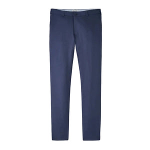The Peter Millar Charlotte Performance Trouser is a straight-leg navy dress pant in stretch mélange fabric with belt loops, button closure, and side pockets, displayed against a white background.