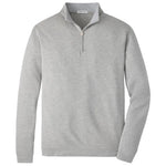 The Peter Millar Crown Comfort Pullover is a light gray, long-sleeve quarter-zip with a standing collar, crafted from soft knit fabric for sweatshirt-like comfort and shown against a plain white background.