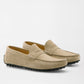 Peter Millar Suffolk Suede Driver in beige Italian suede with black rubber nub soles.