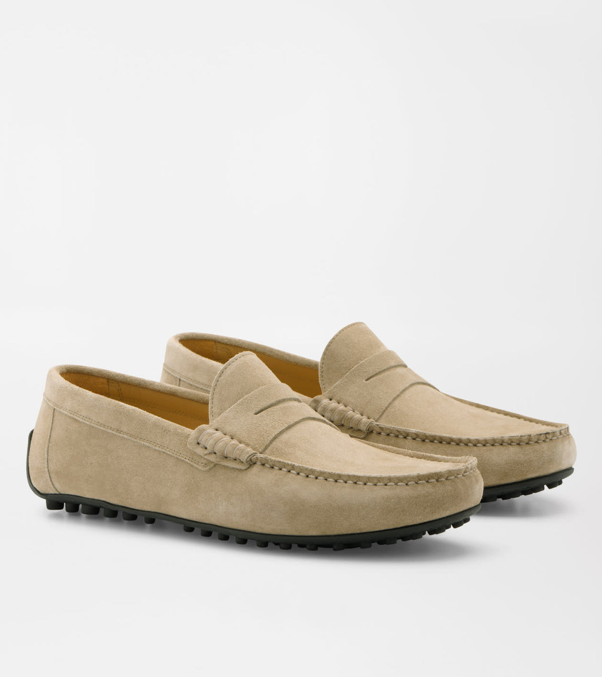 Peter Millar Suffolk Suede Driver in beige Italian suede with black rubber nub soles.