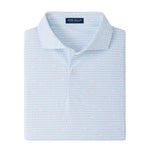Light blue patterned Gingko Performance Jersey Polo by Peter Millar, featuring short sleeves, exceptionally comfortable jersey fabric, neatly folded with a visible Peter Millar label and two-button placket.