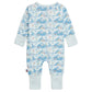 The Magnetic Me Baby Apres Chic Modal Convertible Coverall features a blue mountain and chalet print, long sleeves, white cuffs, and sustainable modal fabric for comfort. Its convertible design adapts as your baby grows.