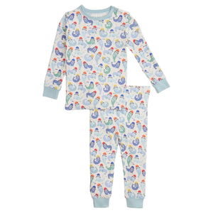 The Magnetic Me Baby Boys' and Boys' Captain Wally Modal PJ Set features long sleeves, a colorful animal print, and light blue trim on cuffs, collar, and ankles for easy dressing.