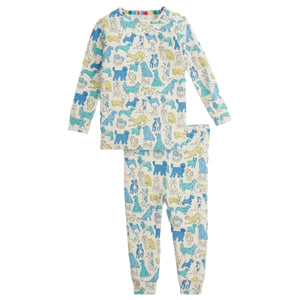 The Magnetic Me Boys' It's A Paw-ty Blue PJ Set features a colorful dog print on a matching long-sleeve top and pants, crafted from super soft modal fabric for comfort all night.