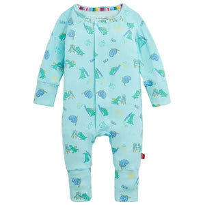 Dress your little one in the Magnetic Me Baby Boys' Sketch-a-Saurus Modal Convertible Coverall—crafted from soft modal fabric for ultimate comfort, featuring playful colorful dinosaur prints on light blue, long sleeves, covered feet, and rainbow-striped neckline trim. Effortless changes are made easy with convenient magnetic closures.