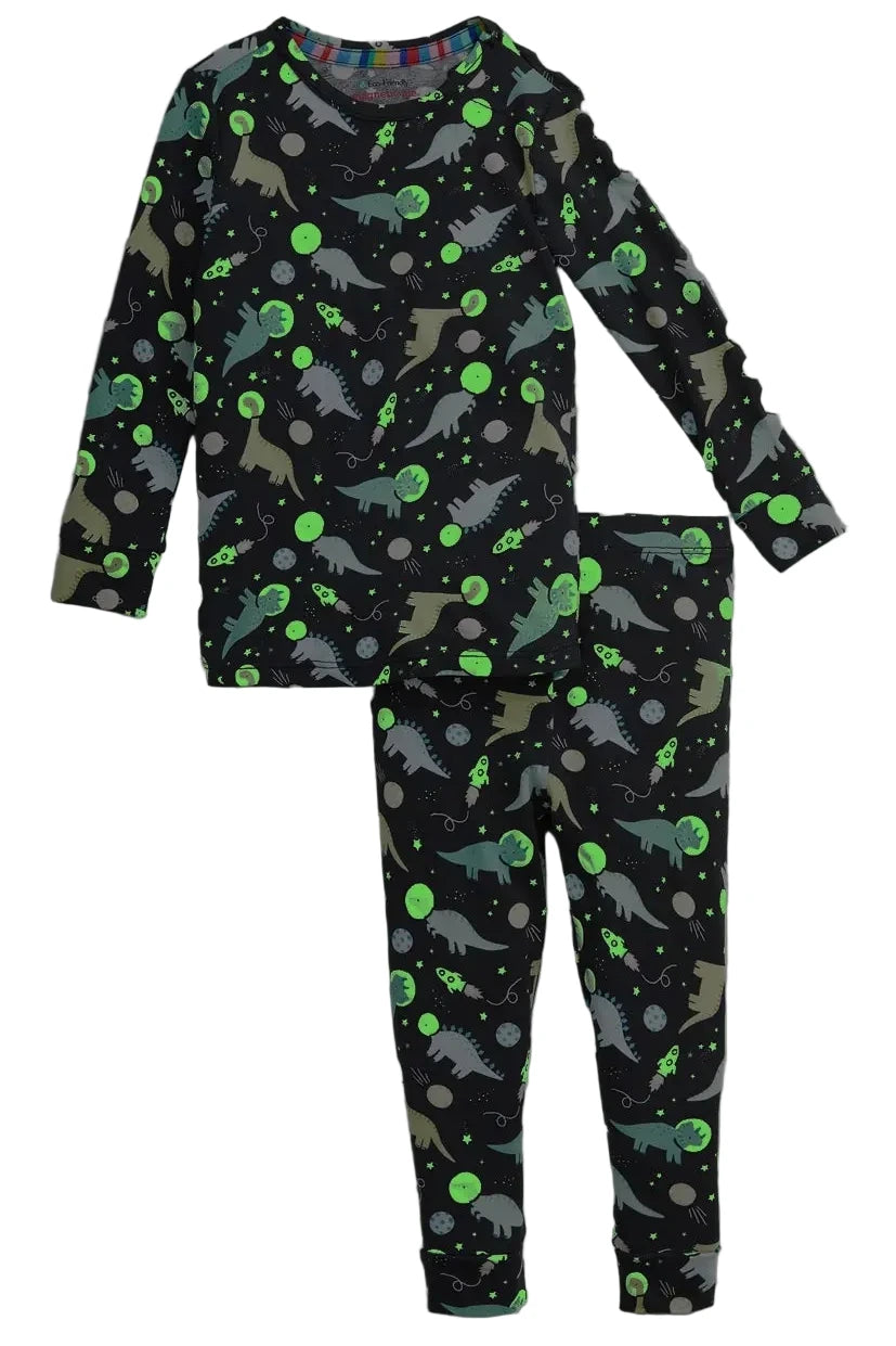 Magnetic Me Baby Boys’ and Boys’ Astroceratops Modal Long Sleeve Pajama Set features a dino and space print on black for easy, comfortable dressing.