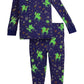 Magnetic Me Baby Girl’s and Girls’ Galaxy Glittercorn Modal Long Sleeve Pajama Set features a cozy dark blue base with neon green reindeer, planets, and stars.