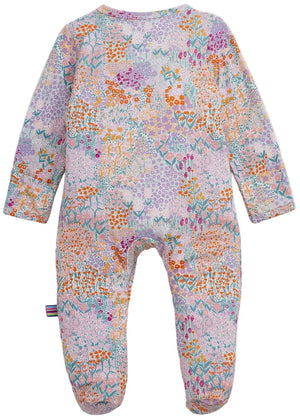Baby Girls’ Arabella Modal Footie by Magnetic Me, featuring long sleeves and a colorful floral print, shown flat on a white background.