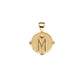The Letter Pendant Satellite Necklace Collection by Jane Win features a round 14k gold pendant with a raised letter "M" and small star above it, attached to a simple bail for a personalized touch.