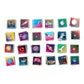 The Eeboo Space Shiny Memory & Matching Game features 25 square tiles with Uta Krogmann’s colorful illustrations and labels of planets, spacecraft, and space phenomena, perfect for a fun memory game.