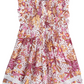 The Poupette St Barth Girls' Sasha Mini Dress is a charming piece embellished with a floral-pattern featuring pink, yellow, and orange flowers. It boasts pleats, ruffled sleeves, white lace trim, and vibrant fringes for a playful touch.