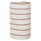 The Angel Dear Modal Rib French Stripe Misty Rose Swaddle Blanket by Angel Dear is a neatly rolled piece featuring white fabric with horizontal pink stripes, showcasing an adorable print perfect for gentle swaddles.